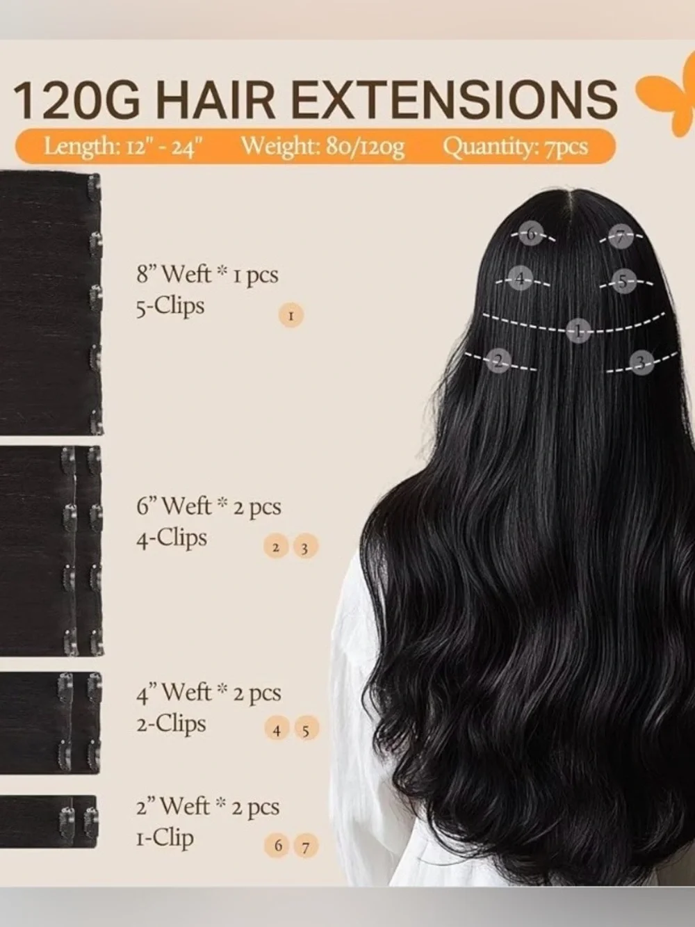 DOORES 9A Double Weft Hair Extensions Human Hair 22 Inch 120g 7pcs Dark Brown #2